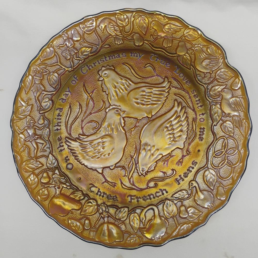Imperial Carnival Glass Three French Hens 1972 Vintage 12 Days Christmas Plate
